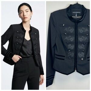 Goth Military Witchy Black Velvet Embroidered Blazer Size 6 Dark Academia Vamp